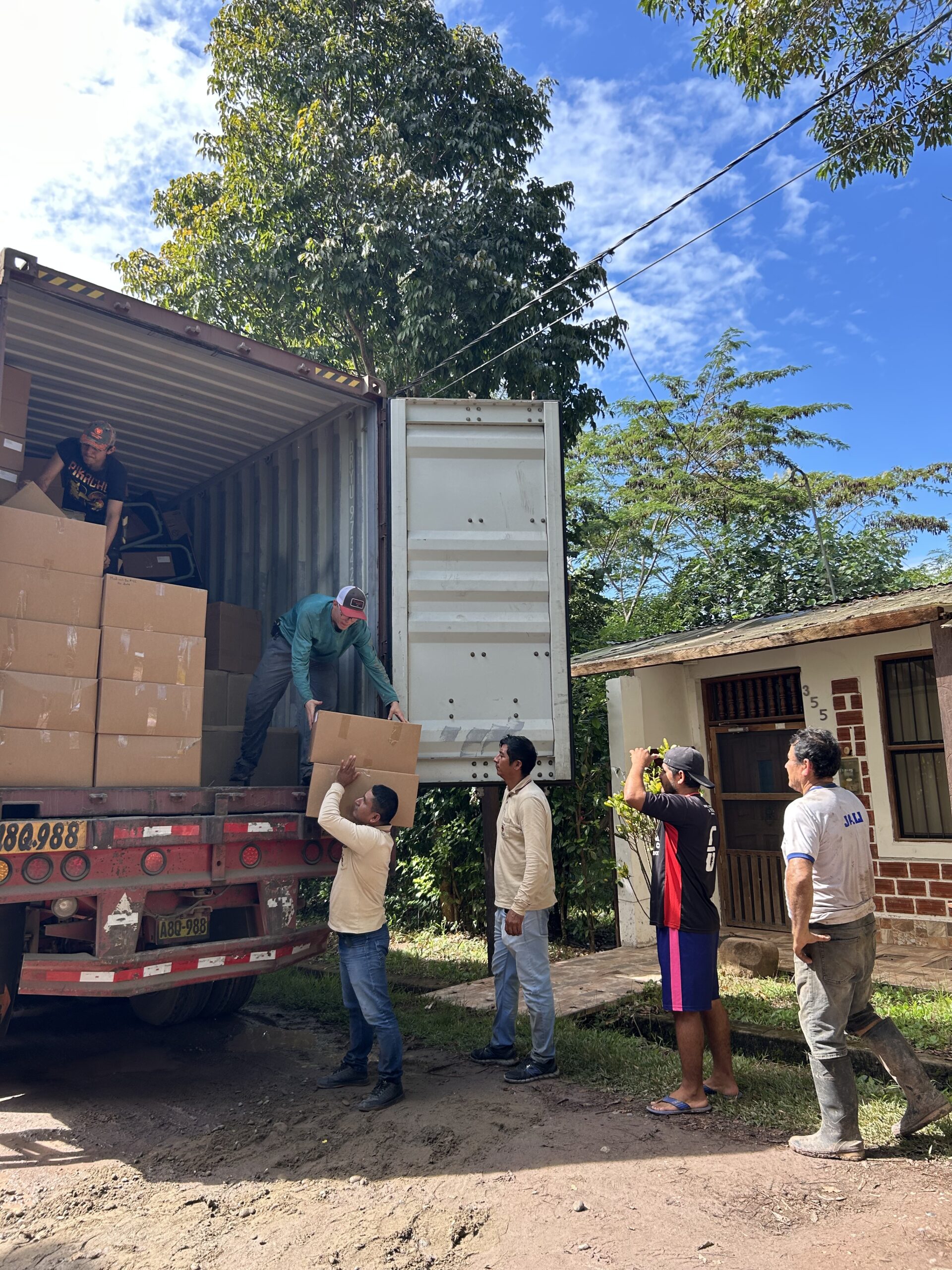 Unloading the shipping container